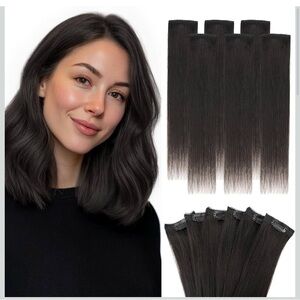 Hairro 6PCS Clips In Short Hair Extensions Remy Human Hair 10” #1B Natural Black